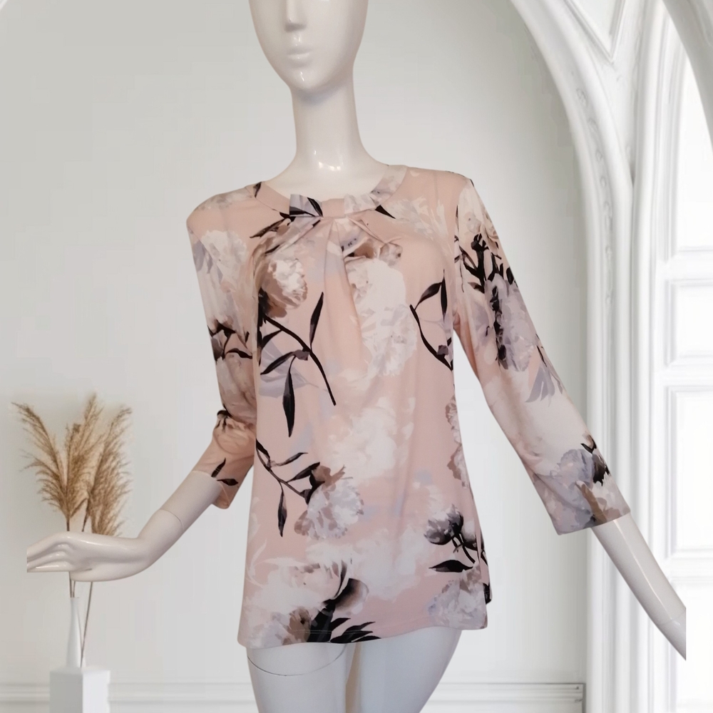 Karl Lagerfeld Blush Pink Floral Tie-Neck Blouse